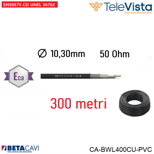 Cavo coassiale 50 Ohm  PVC NERO -300mt  - Diam 10.3mm